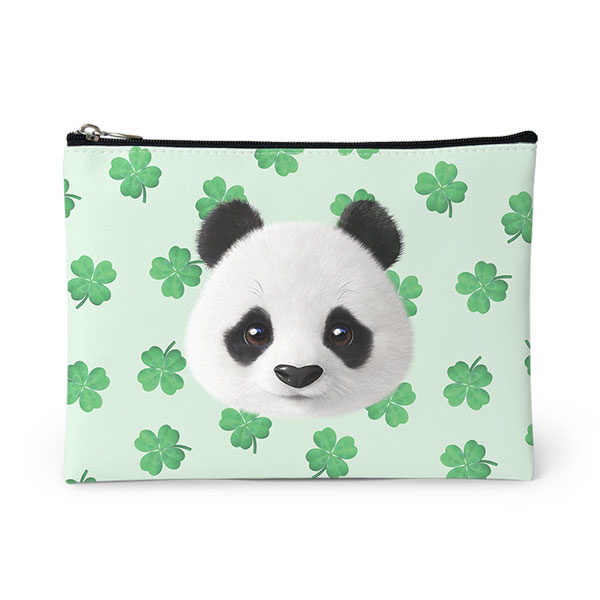 Panda’s Lucky Clover Face Leather Pouch