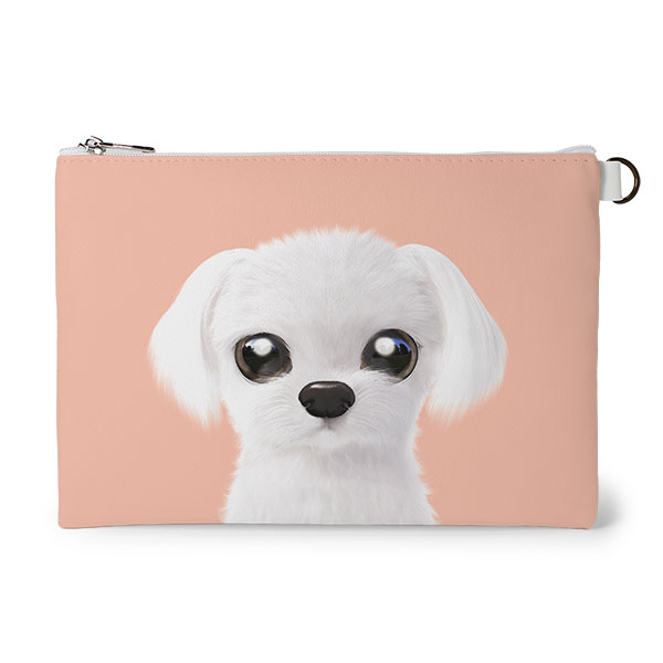 Kkoong the Maltese Leather Flat Pouch