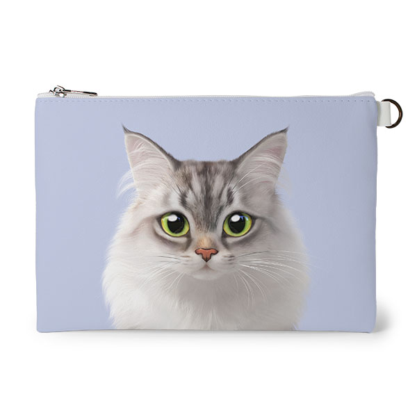 Miho the Norwegian Forest Leather Flat Pouch