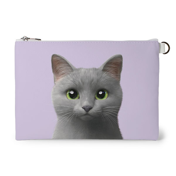 Nami the Russian Blue Leather Flat Pouch