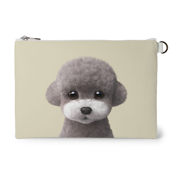 Earlgray the Poodle Leather Flat Pouch