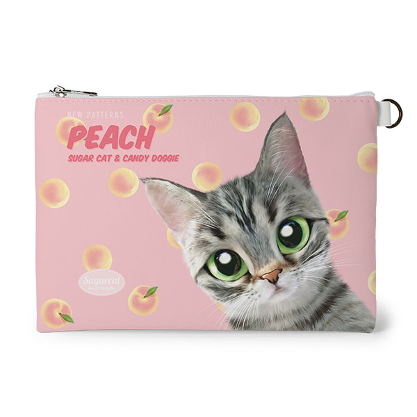 Momo the American shorthair cat’s Peach New Patterns Leather Flat Pouch