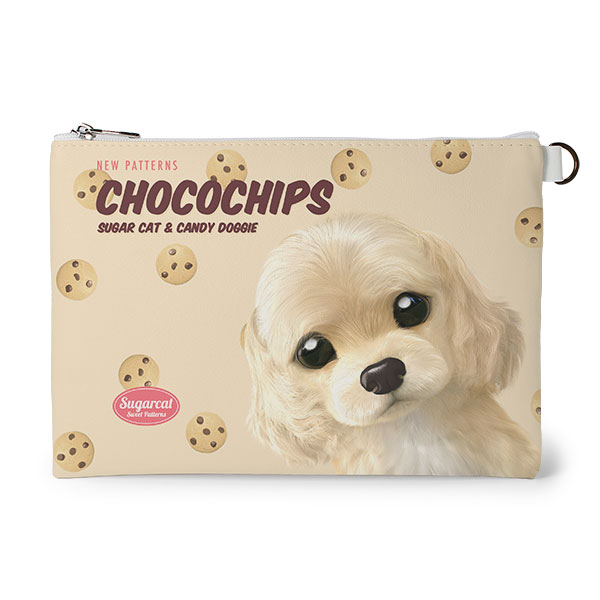 Momo the Cocker Spaniel’s Chocochips New Patterns Leather Flat Pouch