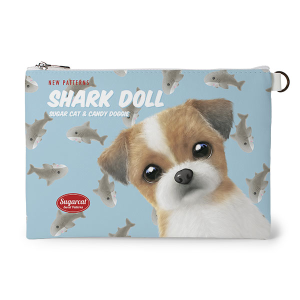 Peace the Shih Tzu’s Shark Doll New Patterns Leather Flat Pouch