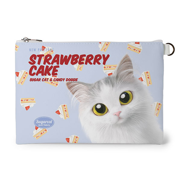 Rangi the Norwegian forest’s Strawberry Cake New Patterns Leather Flat Pouch