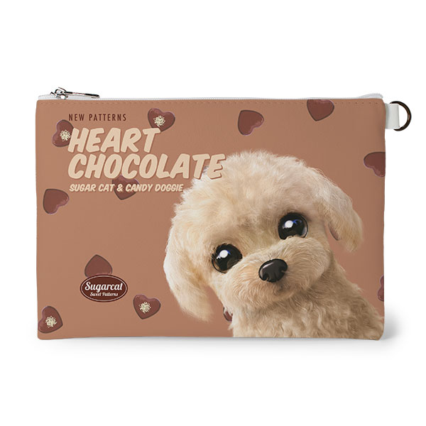 Renata the Poodle’s Heart Chocolate New Patterns Leather Flat Pouch