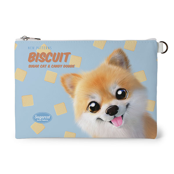 Tan the Pomeranian’s Biscuit New Patterns Leather Flat Pouch