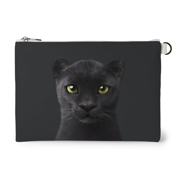 Blacky the Black Panther Leather Flat Pouch
