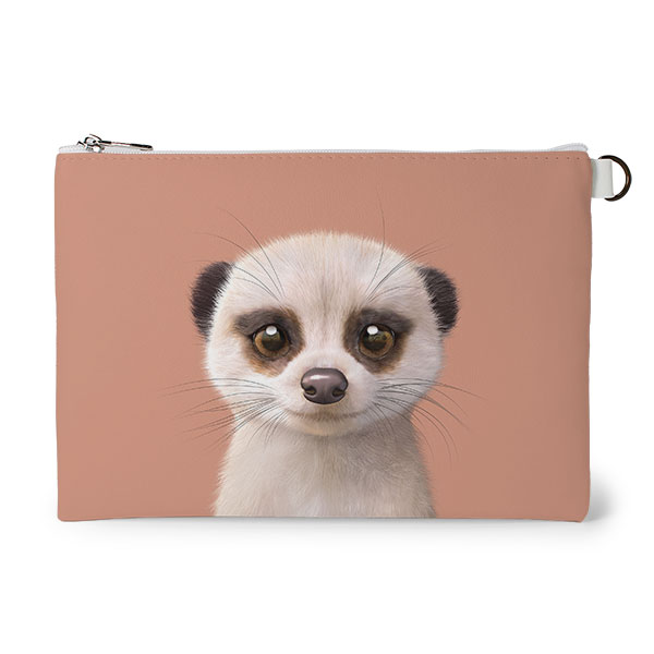 Mia the Meerkat Leather Flat Pouch