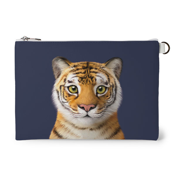 Tigris the Siberian Tiger Leather Flat Pouch