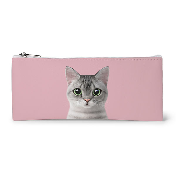 Cookie the American Shorthair Leather Flat Pencilcase