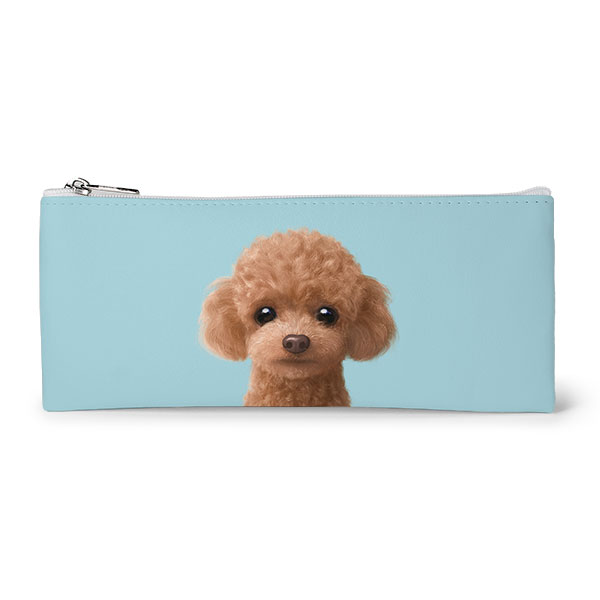 Ruffy the Poodle Leather Flat Pencilcase