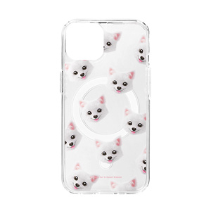 Dubu the Spitz Face Patterns Clear Gelhard Case (for MagSafe)
