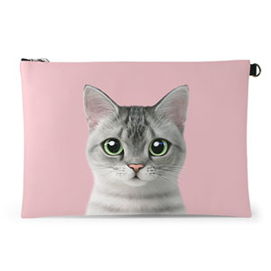 Cookie the American Shorthair Leather Clutch (Flat)