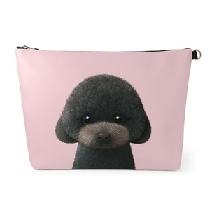 Choco the Black Poodle Leather Clutch (Triangle)