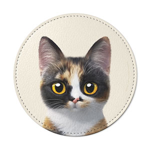 Mayo the Tricolor cat Leather Coaster