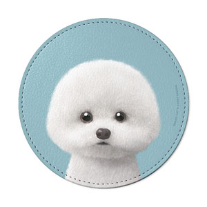 Dongle the Bichon Leather Coaster