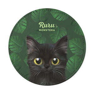 Ruru the Kitten’s Monstera Leather Coaster