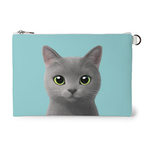 Chico the Russian Blue Leather Flat Pouch