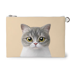 Moon the British Cat Leather Flat Pouch