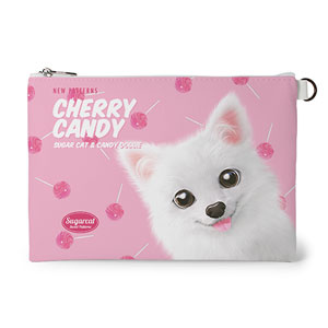 Dubu the Spitz’s Cherry Candy New Patterns Leather Flat Pouch