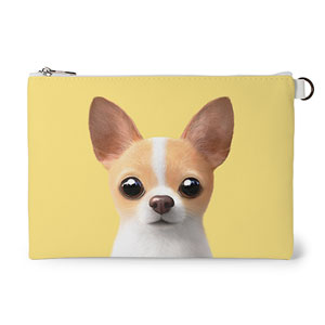 Yebin the Chihuahua Leather Flat Pouch
