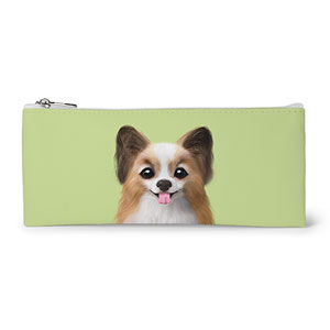 Jerry the Papillon Leather Flat Pencilcase