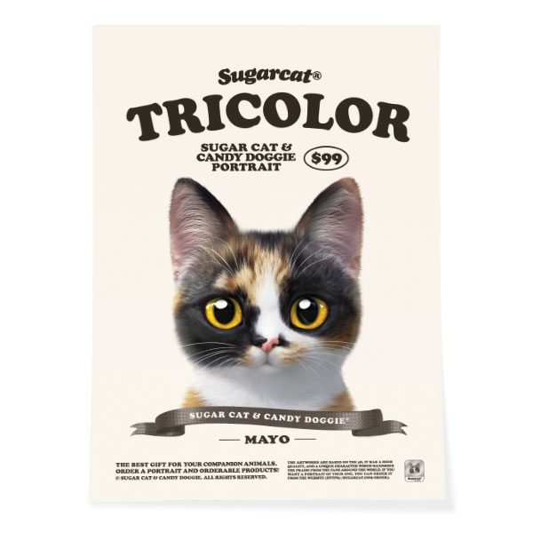 Mayo the Tricolor cat New Retro Art Poster