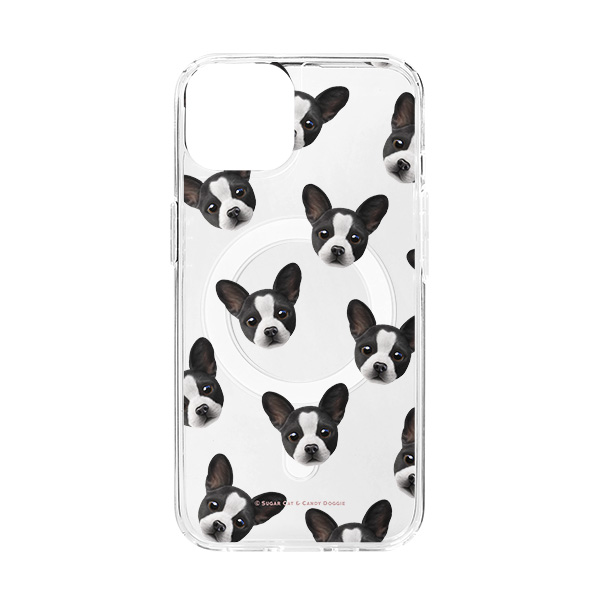 Franky the French Bulldog Face Patterns Clear Gelhard Case (for MagSafe)