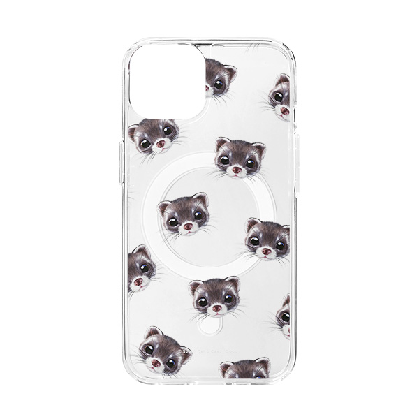 Jusky the Ferret Face Patterns Clear Gelhard Case (for MagSafe)