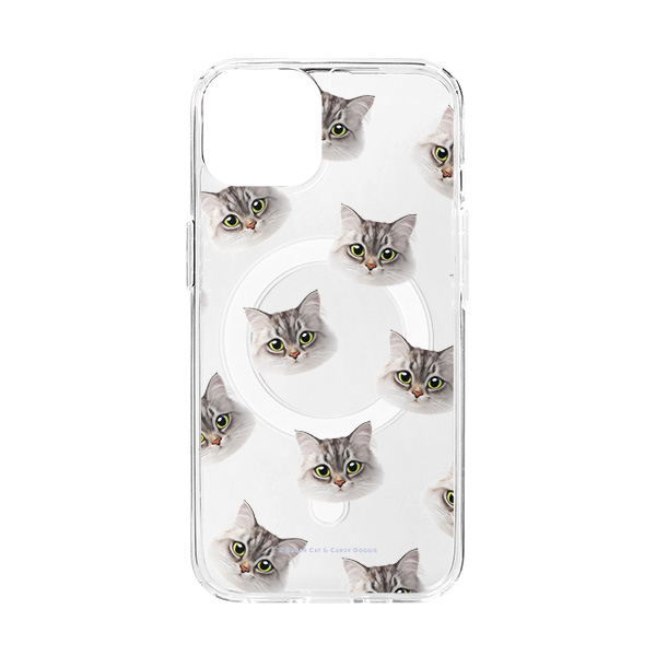 Miho the Norwegian Forest Face Patterns Clear Gelhard Case (for MagSafe)