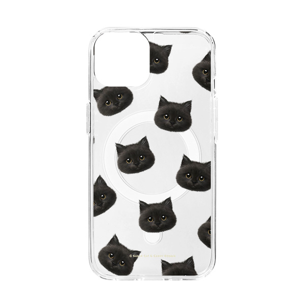 Reo the Kitten Face Patterns Clear Gelhard Case (for MagSafe)