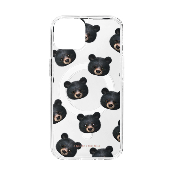 Bandal the Aisan Black Bear Face Patterns Clear Gelhard Case (for MagSafe)