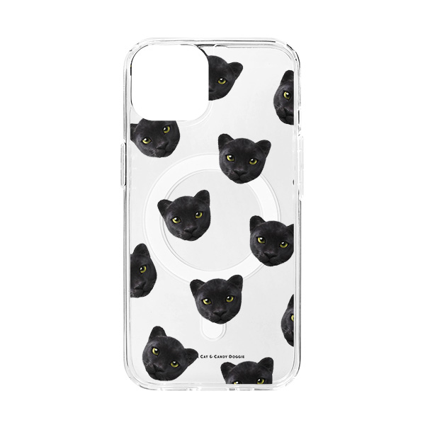Blacky the Black Panther Face Patterns Clear Gelhard Case (for MagSafe)