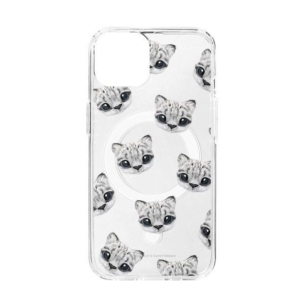 Yungki the Snow Leopard Face Patterns Clear Gelhard Case (for MagSafe)