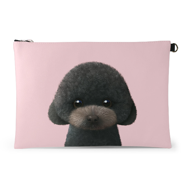 Choco the Black Poodle Leather Clutch (Flat)