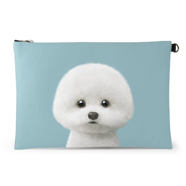 Dongle the Bichon Leather Clutch (Flat)