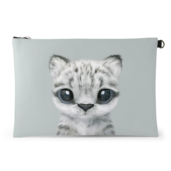 Yungki the Snow Leopard Leather Clutch (Flat)