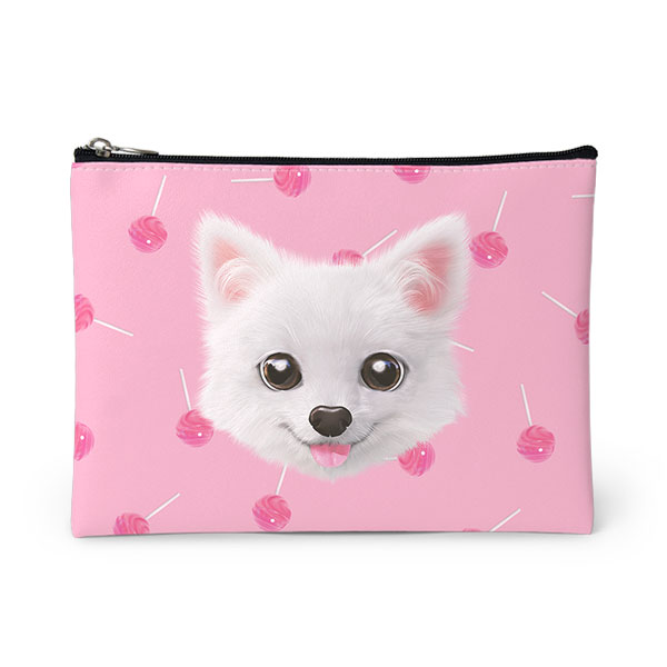 Dubu the Spitz’s Cherry Candy Face Leather Pouch