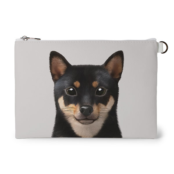 Bate the Shiba Leather Flat Pouch