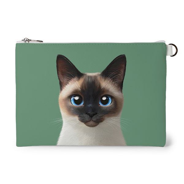 Bom the Siamese Leather Flat Pouch