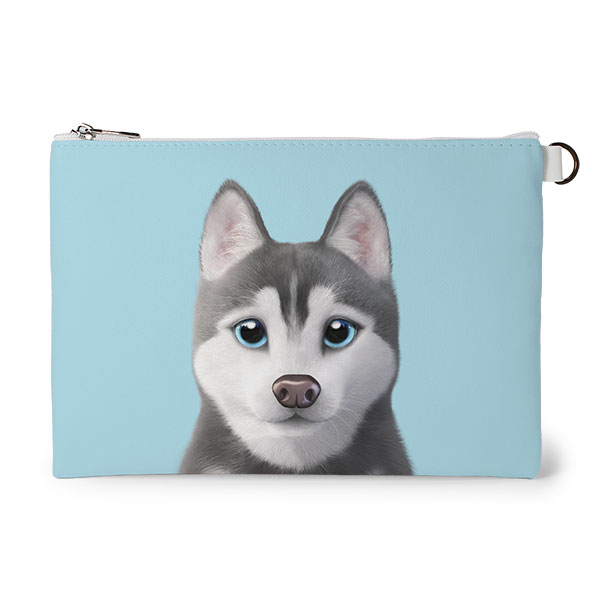 Howl the Siberian Husky Leather Flat Pouch