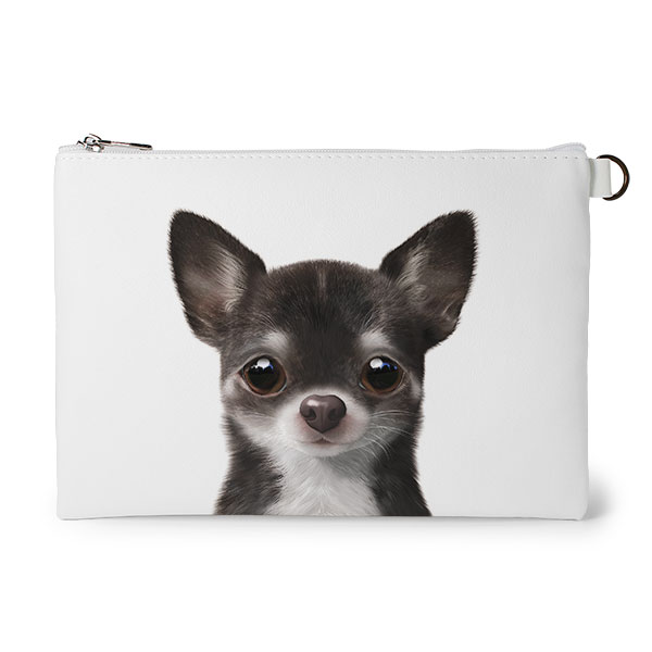 Leon the Chihuahua Leather Flat Pouch