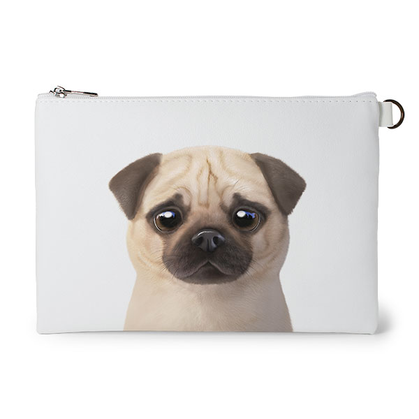 Puggie the Pug Dog Leather Flat Pouch