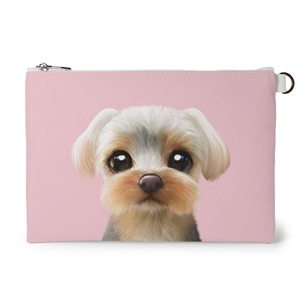 Sarang the Yorkshire Terrier Leather Flat Pouch