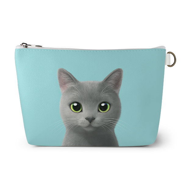 Chico the Russian Blue Leather Triangle Pouch