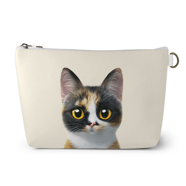 Mayo the Tricolor cat Leather Triangle Pouch