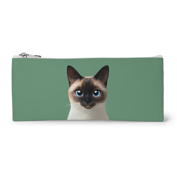 Bom the Siamese Leather Flat Pencilcase