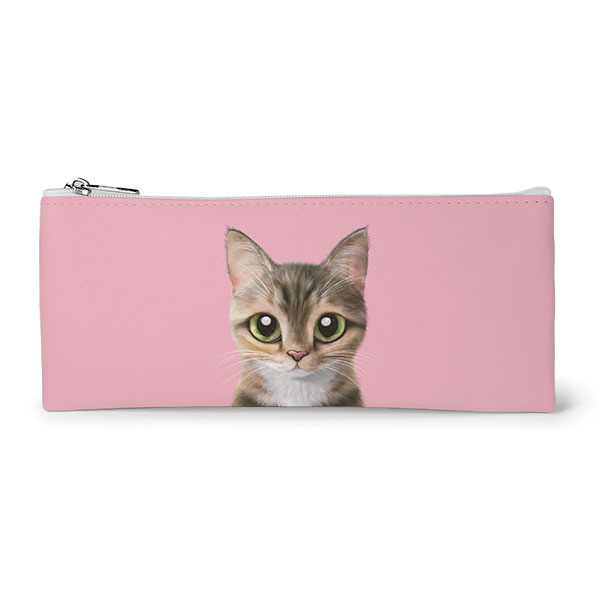 Cherry Leather Flat Pencilcase