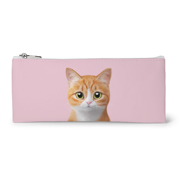 Hobak the Cheese Tabby Leather Flat Pencilcase